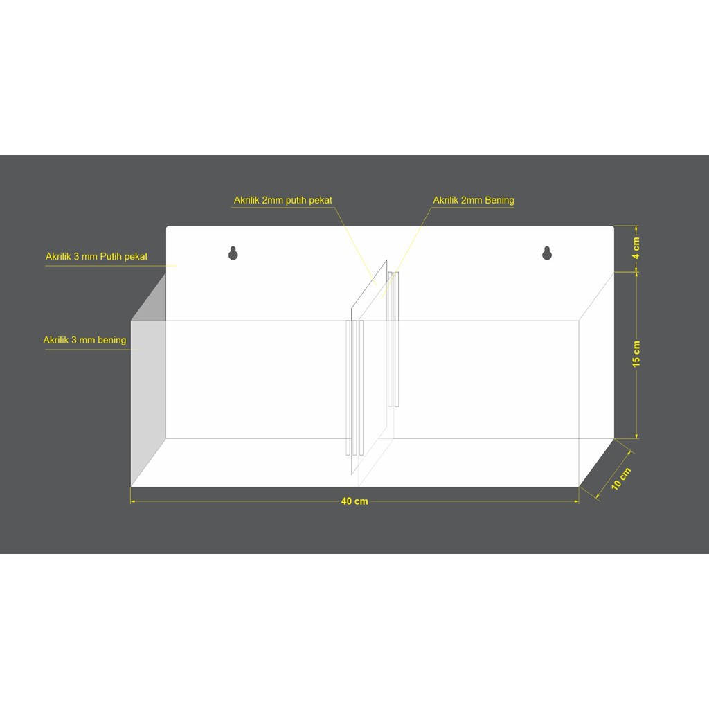 AQUARIUM IKAN CUPANG / AKUARIUM AKRILIK GANTUNG 2 RUANGAN UKURAN 40x10x15 CM