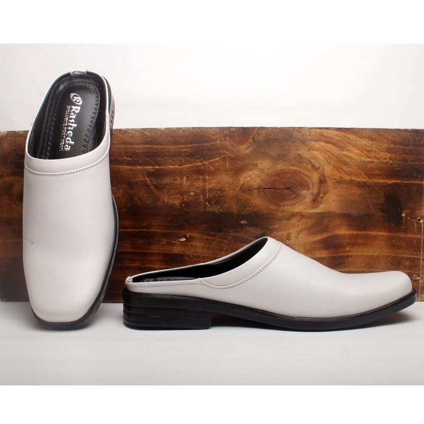 Sepatu Sandal Pria Kulit Asli Rasheda SL 03 WH Selop Tutong Putih Big Size