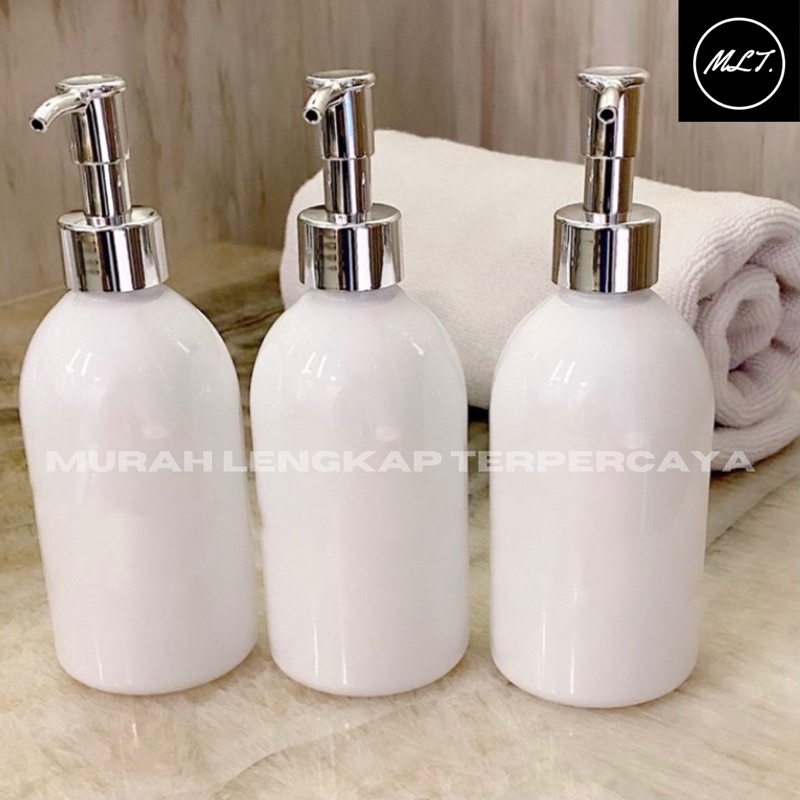 BOTOL 250ML OVAL PUMP LUXURY SILVER CLIP OIL AESTHETIC REFILL LUXURY SILVER BOTOL 250 ML PUITIH SOLID PET PUMP