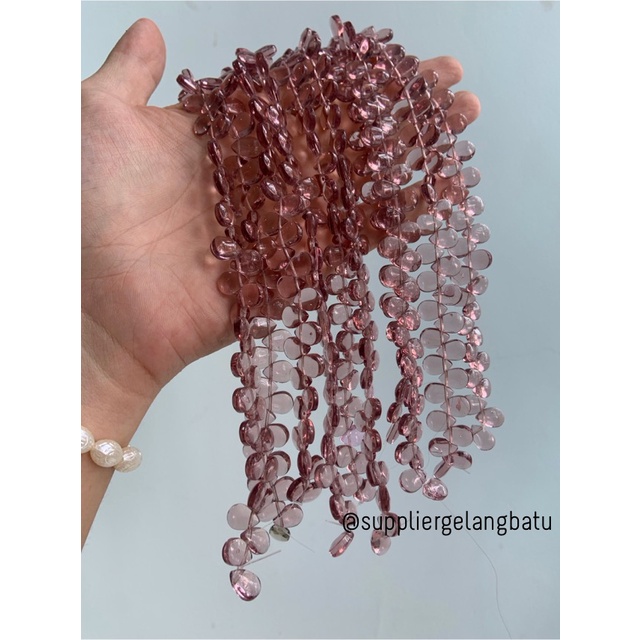 batu tetes air mata 10mm SOFT PURPLE QUARTZ ungu muda LUBANG SAMPING