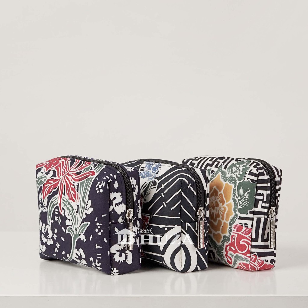 BATIK HUZA - POUCH MAKE UP BATIK KOTAK HALUS KECIL Ukuran 14,5 x 12,5 cm