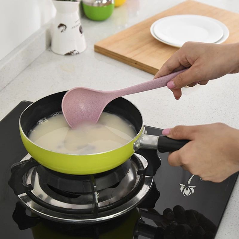 Kingtiam Sendok Masak Jerami Gandum Sendok Sup Warna Alat Masak Alat Dapur-6
