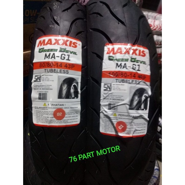 PAKET BAN TUBELESS GREEN DEVIL  MAXXIS 80/80.14 + 100/80.14 FREE PENTIL