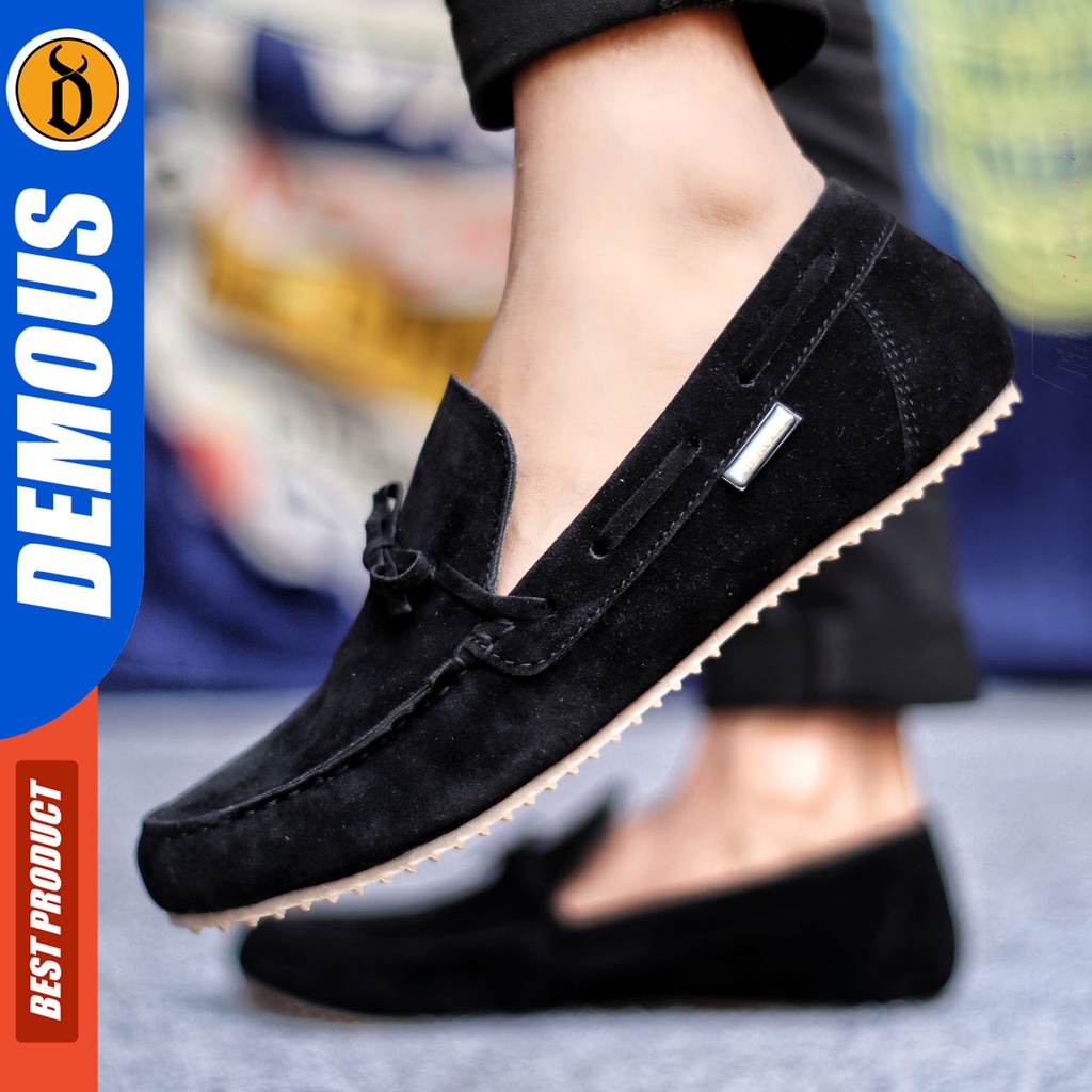 Sepatu Slip On Pria Sepatu Casual Pria Kulit Suede Kerja Kantor Kuliah Kondangan Sepatu Slop Pria Sepatu Hitam Pria DEMOUS CELTIZ