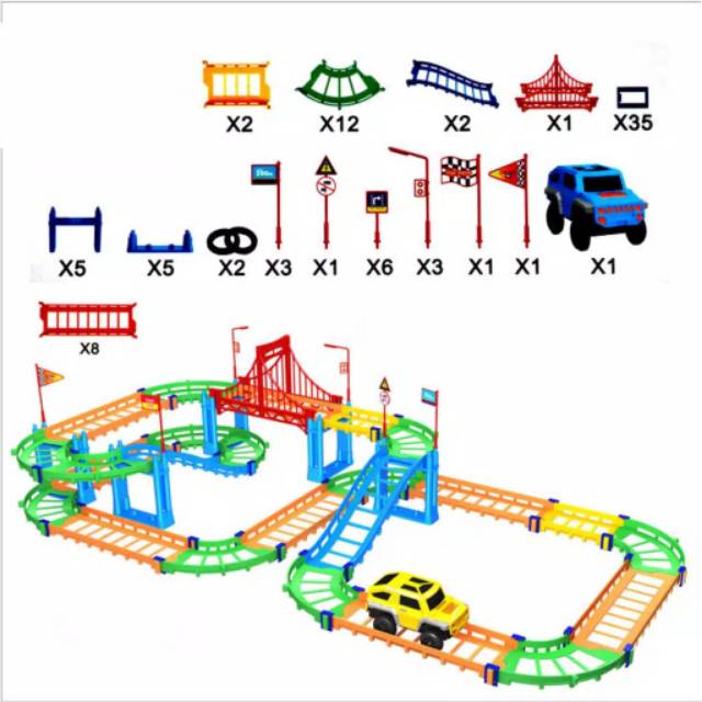 Tma / Mainan Anak Mobil Lengkap Rail warna warni Dan abu-abu Dengan Track / Mainan Lintasan Mobil