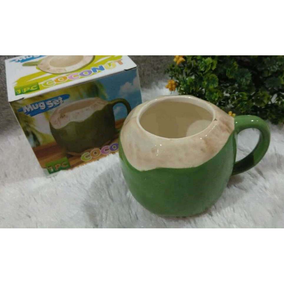 Mug kelapa gelas / mug unik bentuk kelapa 3D cangkir / gelas keramik