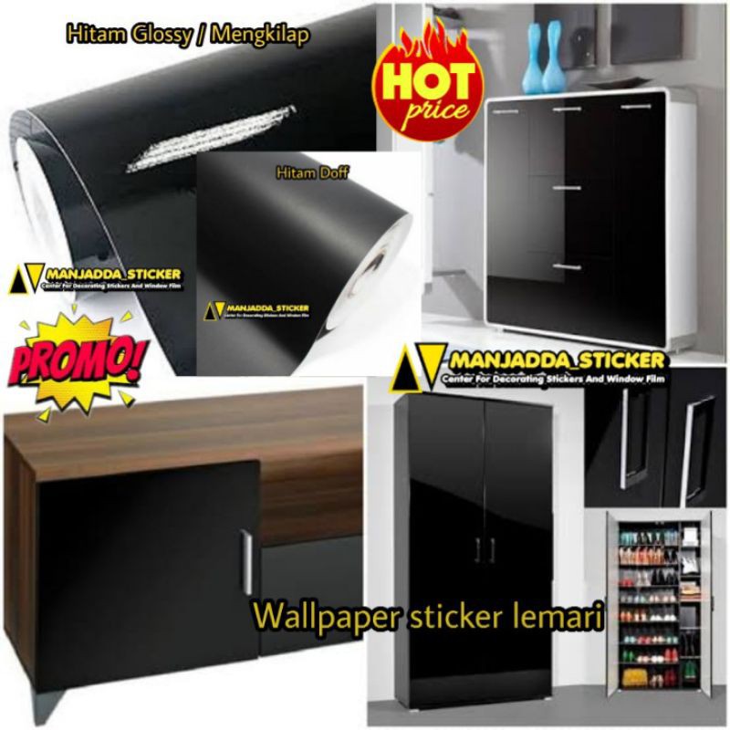 Wallpaper Sticker lemari Hitam Doff &amp; Glossy