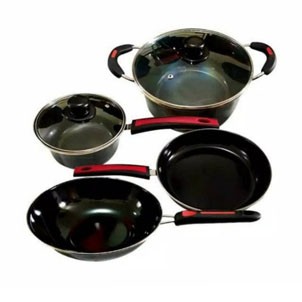 Panci Pan Set Calypso Enamel 6Pcs Fry Pan Glass Lid