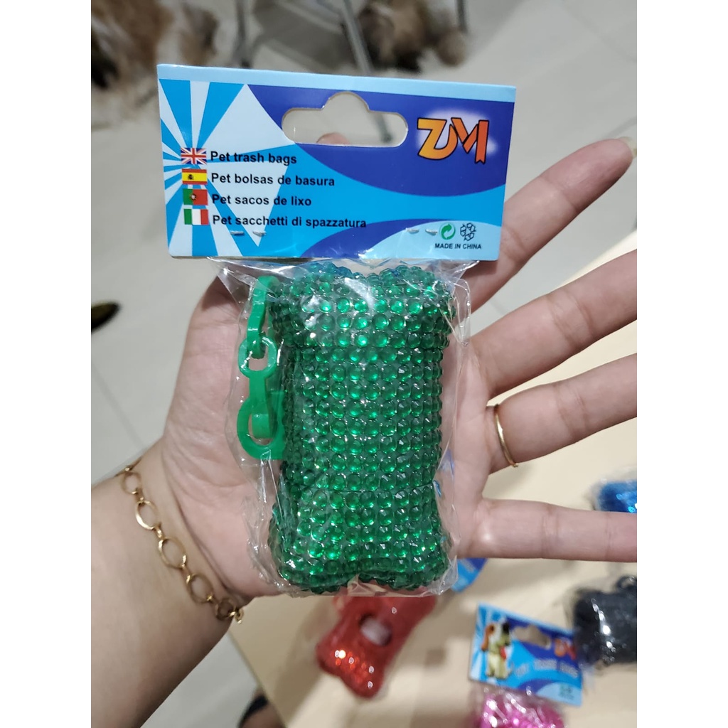 Poop Bag Dispenser Luxury Diamond / tempat kantong poop anjing kucing diamond bentuk tulang