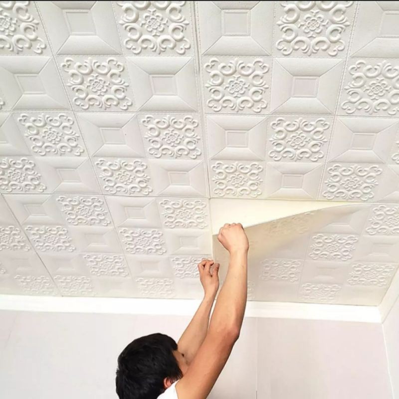 Wallpaper plafon bahan foam 3Dimensi corak bunga |wallpaper plafon |wallpaper pekanbaru