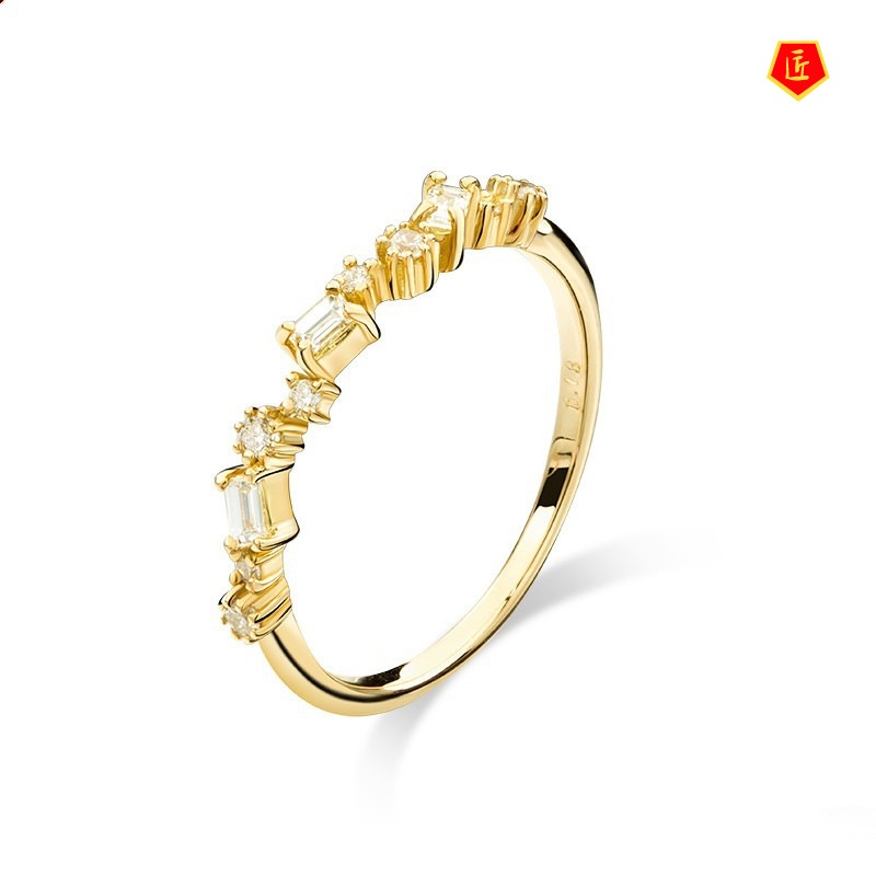 [Ready Stock]Simple Personality 18K Gold Multi-Cut Inlaid Diamond Ring