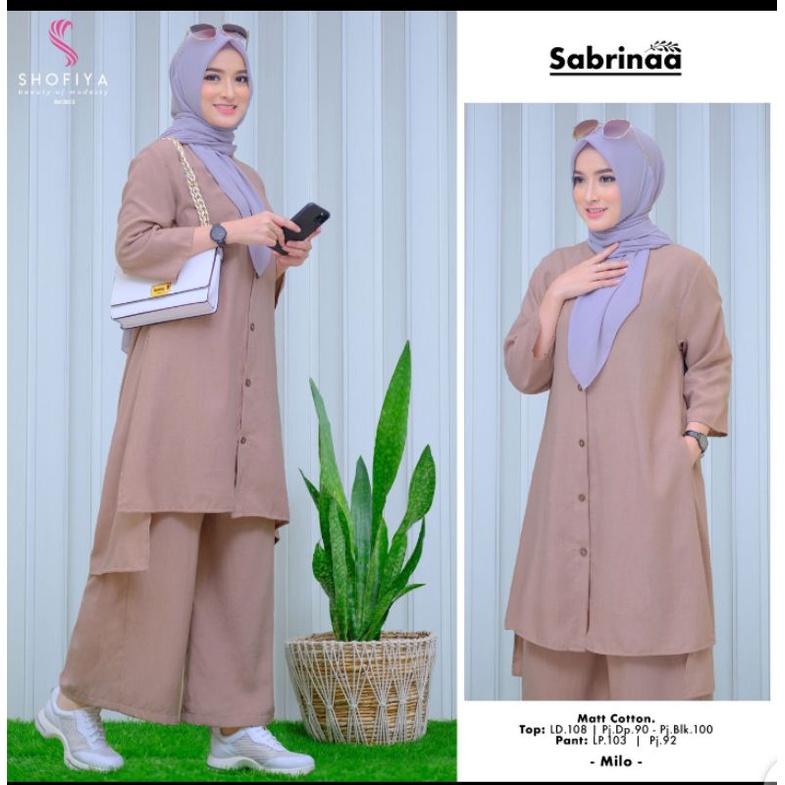 Oneset Sabrinaa Ori by Shofiya setelan celana kulot dan asimetris tunik setelan celana katun polos