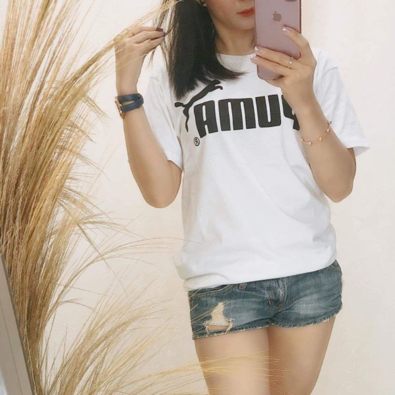 BAJU KAOS WANITA CEWEK MOTIF TERBARU PUMA WHITE BLACK