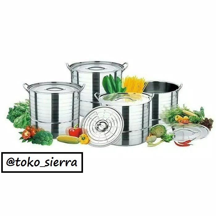 [ BIG SALE  ] Panci Set (4 Pcs) HC Stock Pot Steamer Stainless Steel Berkualitas Tinggi