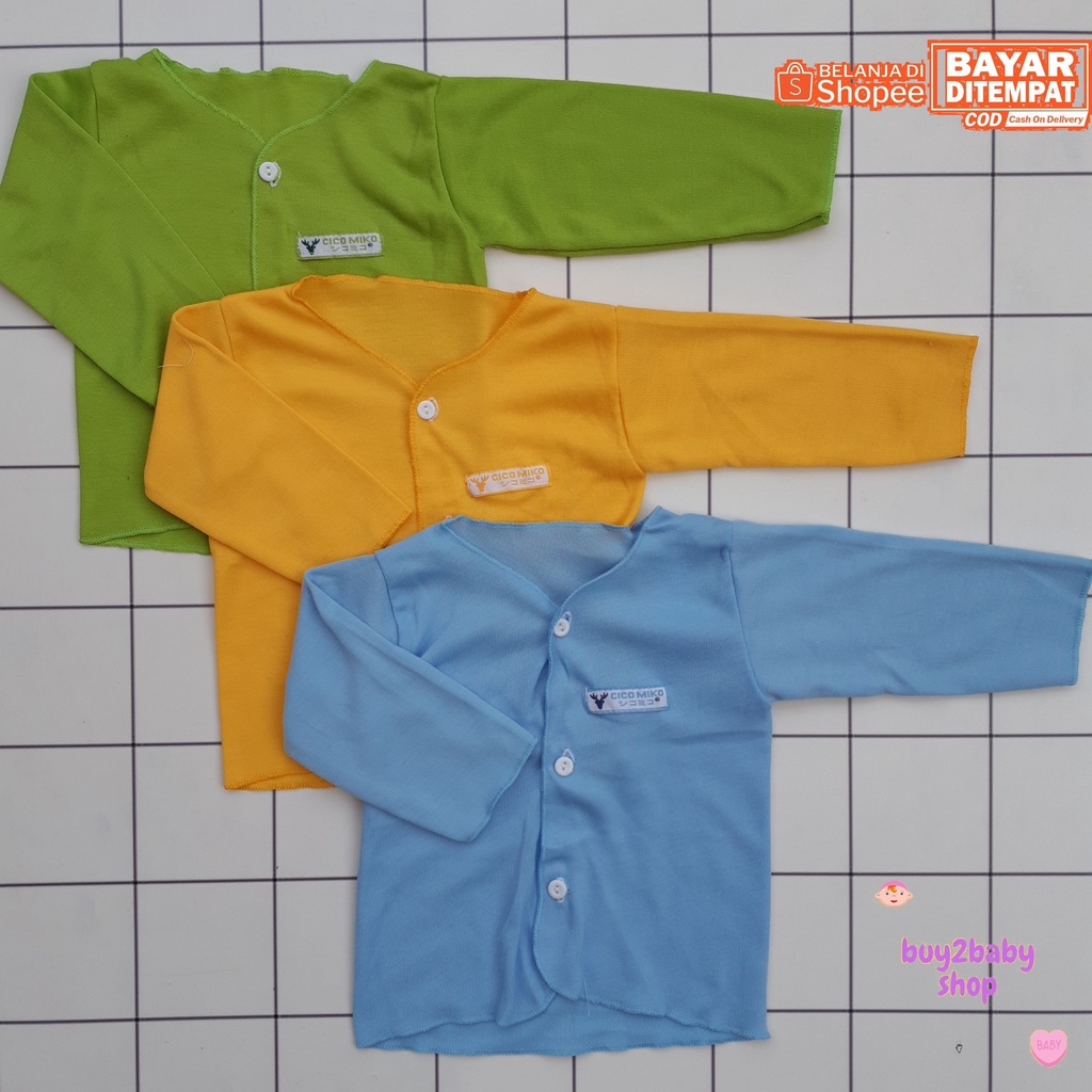 Baju bayi Piyama Cico Miko Warna Polos 0-3 Bulan isi 3 PCS