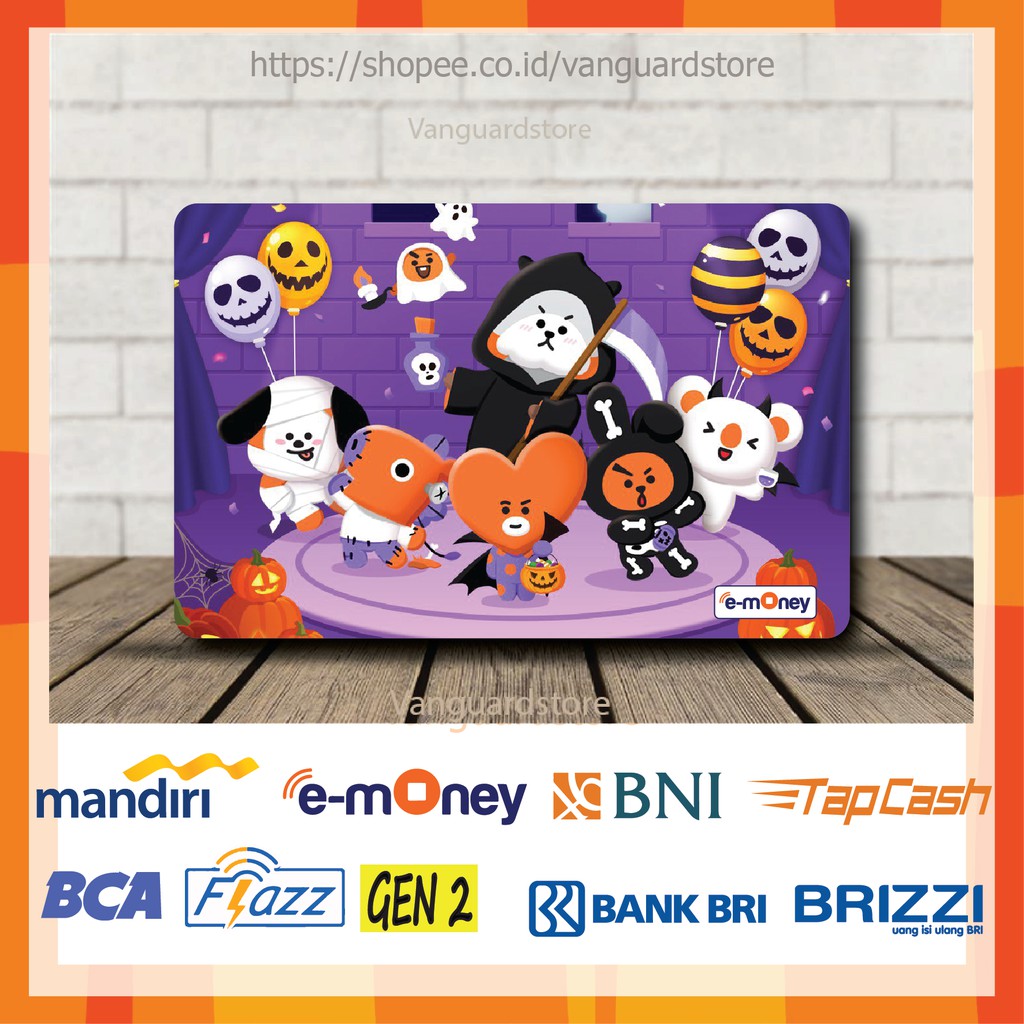 KARTU E MONEY E TOLL BT21 HALLOWEEN ANIME 15 EMONEY MANDIRI FLAZZ BCA BNI TAPCASH BRIZZI BRI