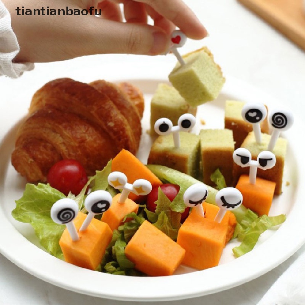 [tiantianbaofu] 10Pcs/Set Mini Skewers Cute Cartoon Eyes Kawaii Lunch Bento Box Food Fruit Fork Boutique