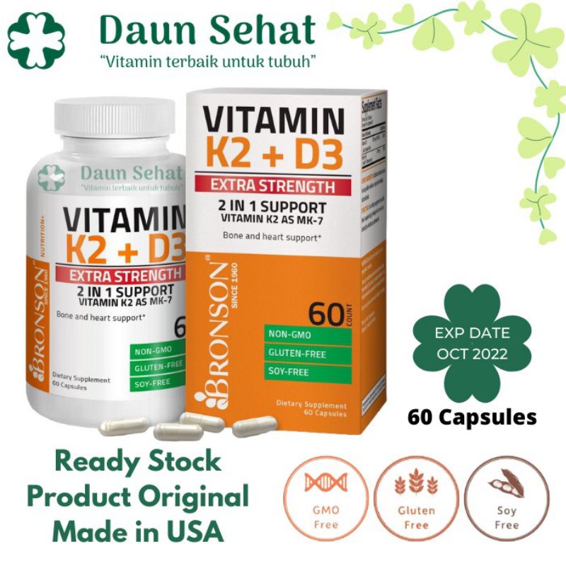 Bronson Vitamin K2+D3 Extra Strenght MK-7 Vitamin D3 10000 IU 60 Kapsul