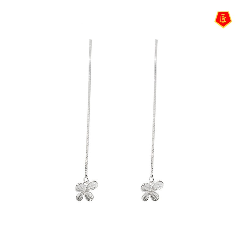 [Ready Stock]Hanging Earrings Women's Long 925 Silver Simple Flowers Elegant