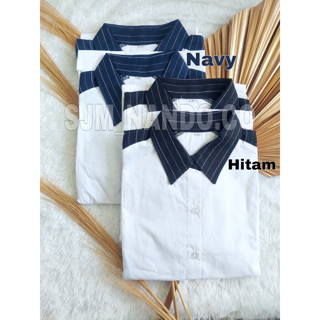SJM kemeja wanita salur kombinasi lengan panjang kualitas import 710&707-6