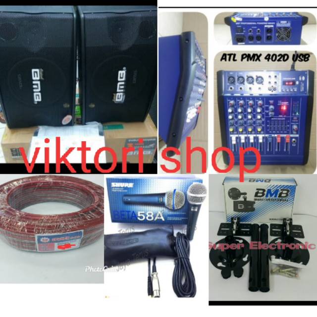 PAKET SOUND SYSTEM KAROKE SPEAKER BMB DAN POWER MIXER