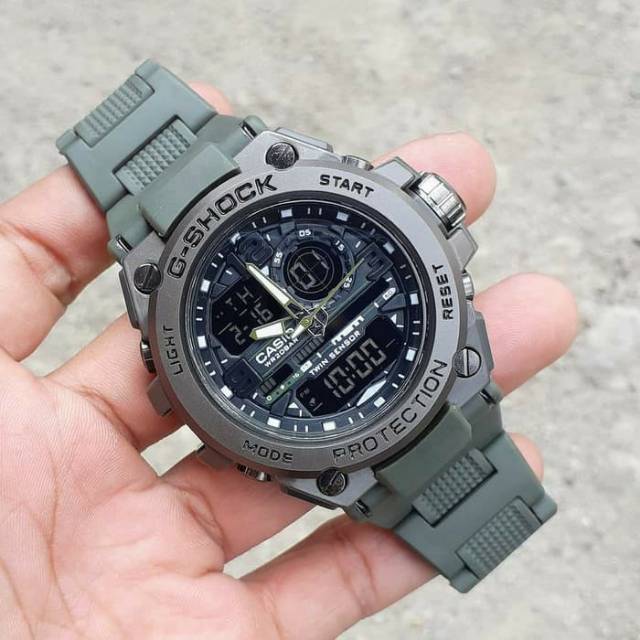 Jam Tangan Casio Gshock Water Resist Renang Rantai Mika - Hitam tali Hijau Q1