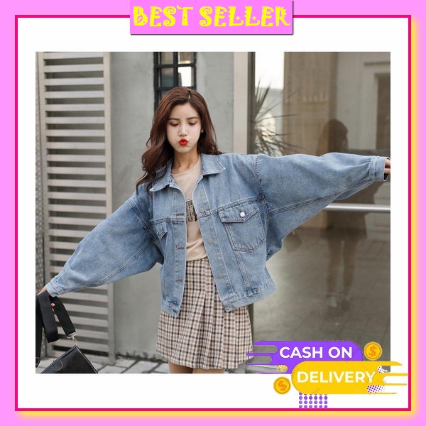Jaket Jeans Jaket Jins Oversize Crop Wanita Lepis Jaket Cewek Jaket Levis Casual Ripped Import Terba