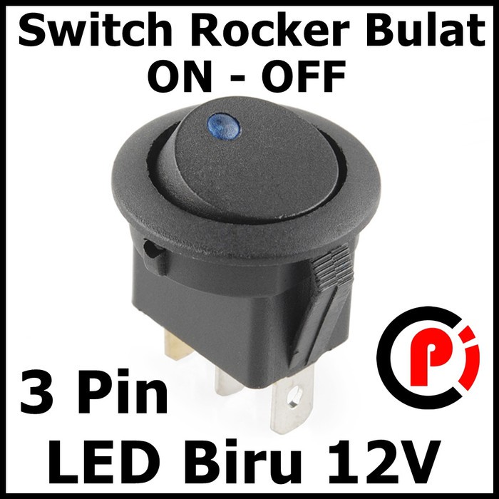 Rocker Switch ON OFF Bulat Round 3 Pin Indikator 12V DC LED Biru