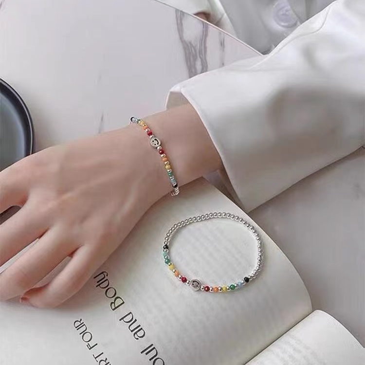 Gelang Manik-Manik Adjustable Desain Beruang Senyum Hati Warna-Warni Gaya Jepang Korea