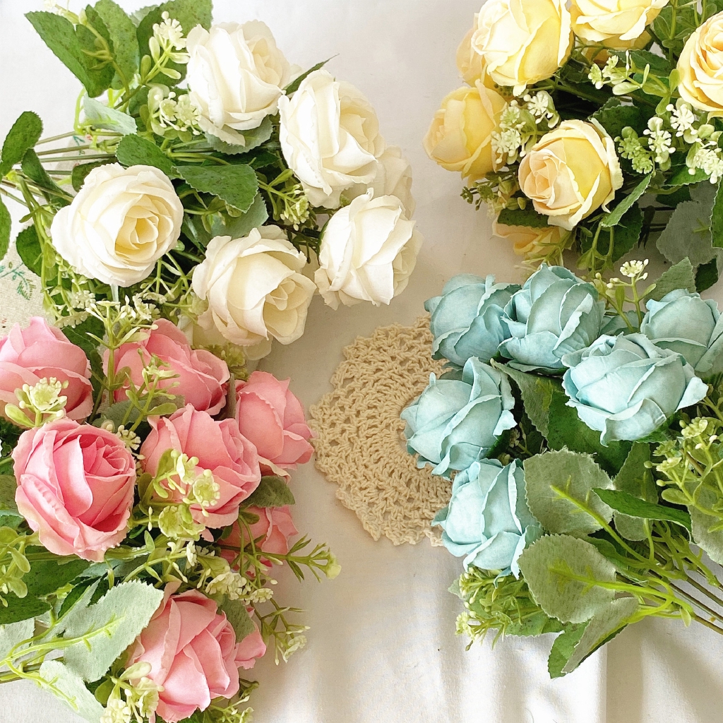 9 flower heads Silk Rose bouquet buket bunga flanel buket 9 flower heads Silk Rose bouquet buket bunga flanel buket