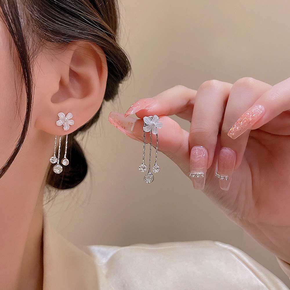 Needway Bunga Anting Elegan Perhiasan Aksesoris Kelopak Anting Stud Zirkon Liontin Anting