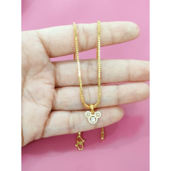 KALUNG ANAK MILANO KACA + LIONTIN MICKY PERAK 925 LAPIS EMAS 24K