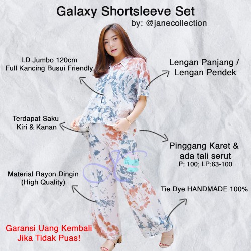 JANE COLLECTION|| One Set Tie Dye Setelan Piyama Galaxy Shortsleeve Set LongSleeve Hawaian Short Set