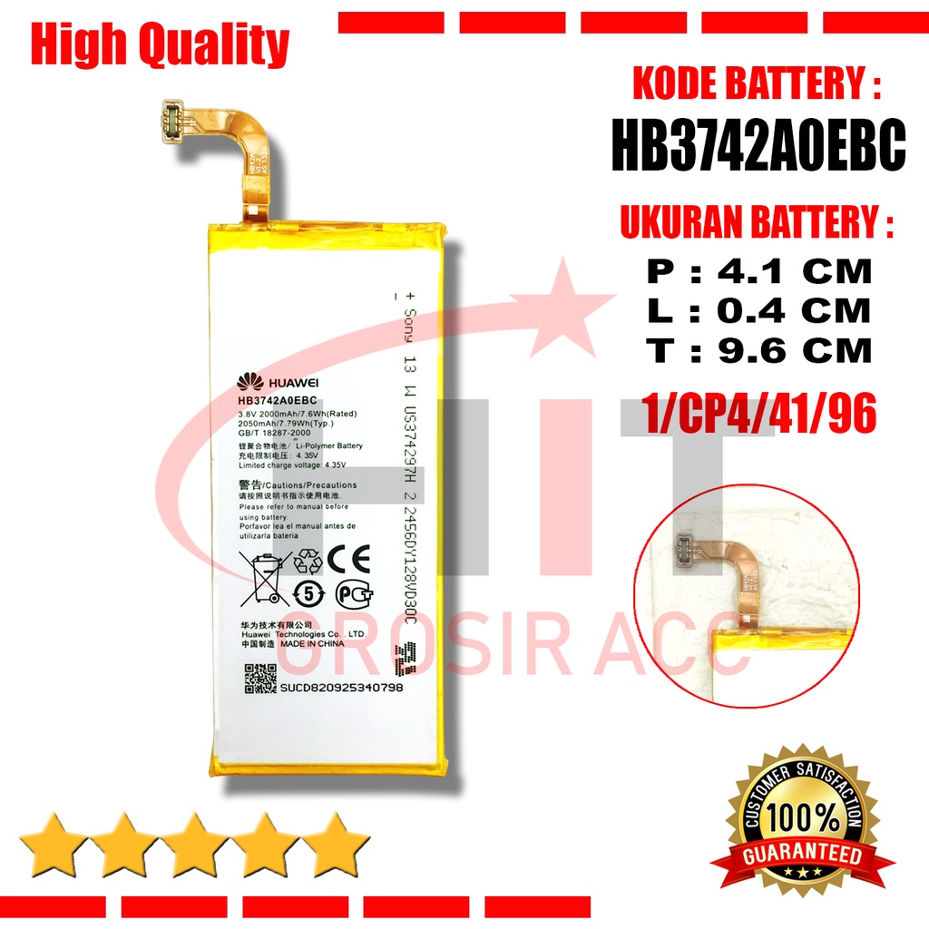 Baterai Battery Huawei HB3742A0EBC For Huawei Ascend P6 G6 G610 G620 G621 G630 G620S