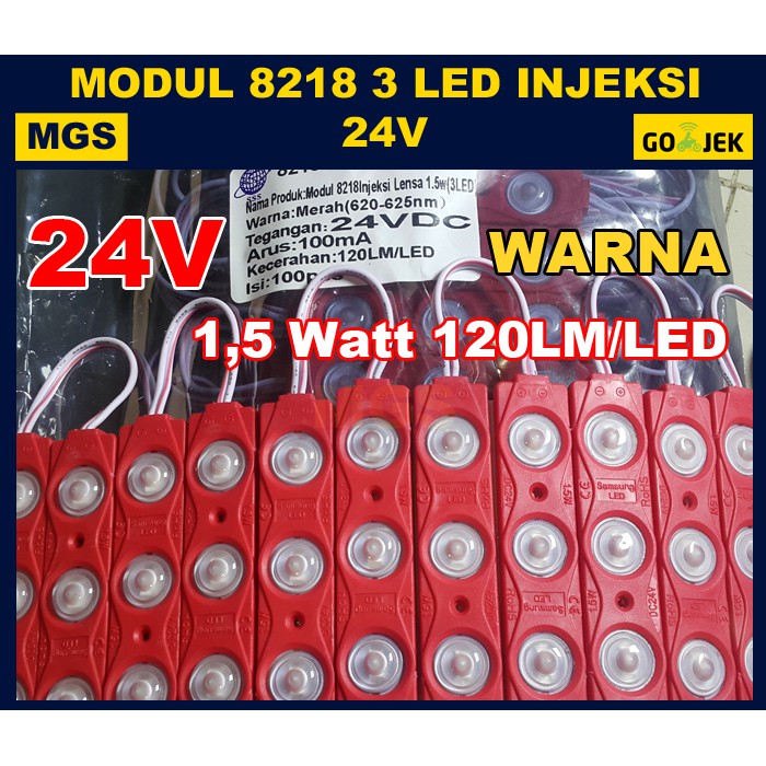 100PCS Modul 5630 3 LED + Lensa Tipe 8218 24V WARNA