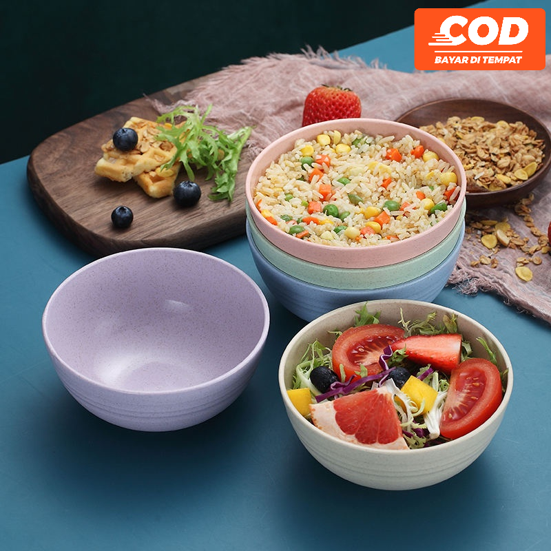 Mangkuk Jerami Gandum Mangkok Wheat Straw Bowl Dan Piring /Mangkuk Plastik Microwave Warna Warni /Gandum Kokoh / Bpa Fre