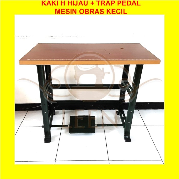 Kaki Mesin Jahit Obras Kecil Tradisional Model H Hijau Trap Pedal LEEN