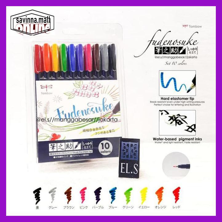 

U0Uo879- Tombow Fudenosuke Colors Brush Pen Hard Set 10 Warna Gift Box Y7Ry688-