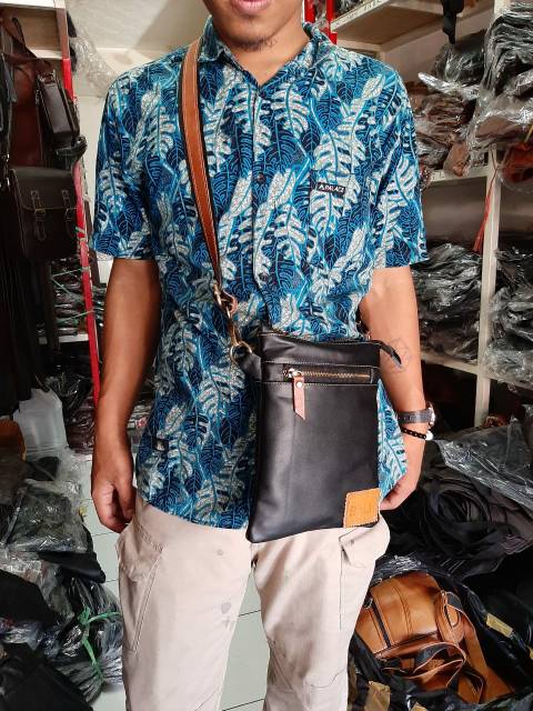 Tas Selempang Kulit Pria Slempang Pria Sling Bag Waistbag Cowok Tas Pinggang Pria Kulit Sapi Asli Original Premium Keren Terbaru Breaker