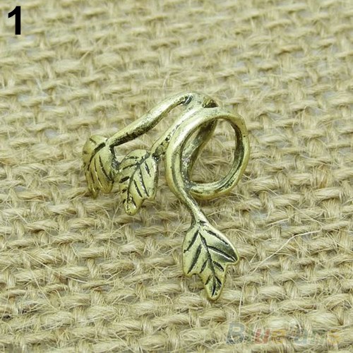 1 Pc Anting-anting Cincin Jepit Telinga Ear Cuff Desain Klasik Bentuk Daun Bahan Logam