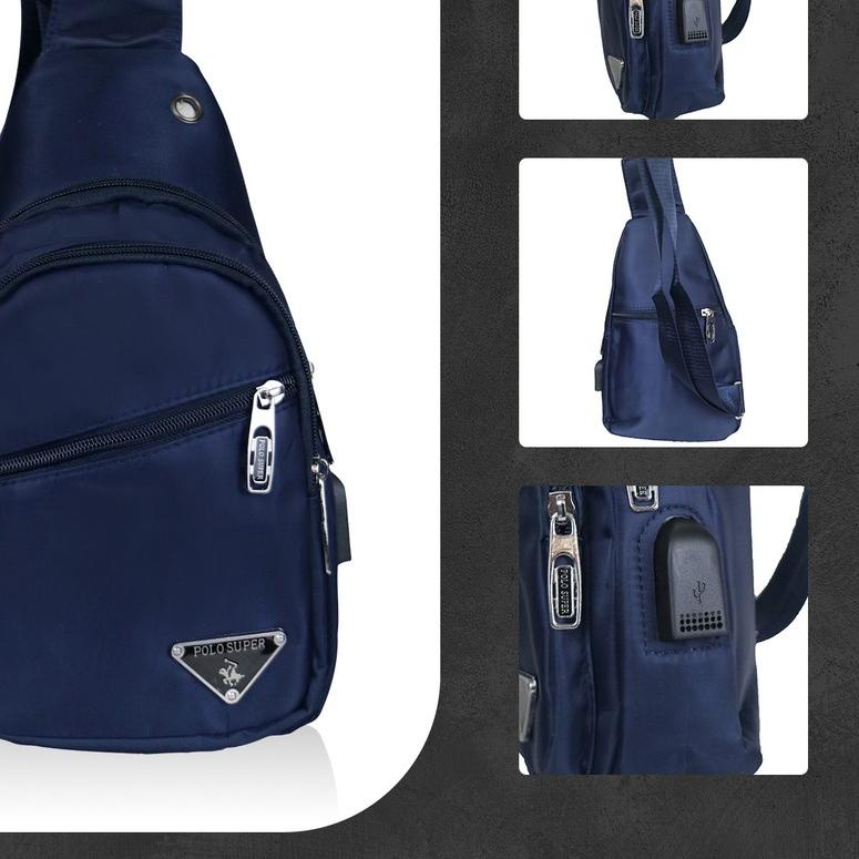 ➨ Tas Selempang Pria Sling bag Import POLO SUPER Tas Slempang Dada USB Portable Tas Polo Original ➼