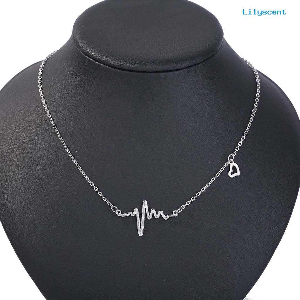 Kalung Desain Detak Jantung Rhythm Bahan Alloy Untuk Wanita