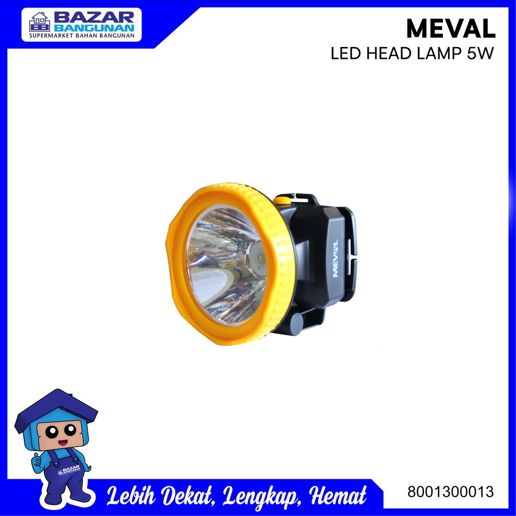 Meval - Lampu Senter Kepala / Head Lamp Led 5 Watt 5W Putih Tahan Air