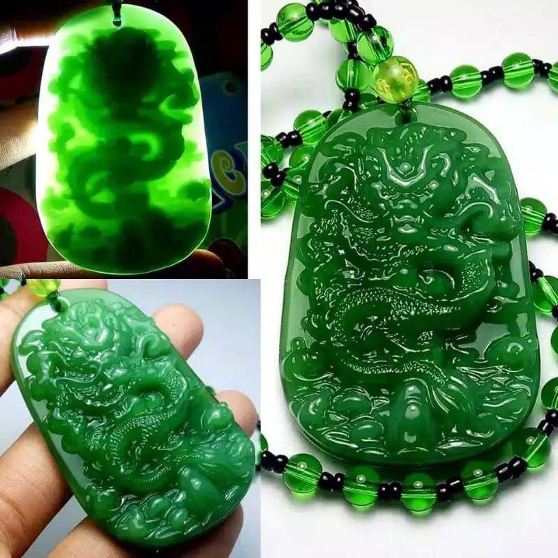 Kalung liontin Giok Asli natural ukir naga