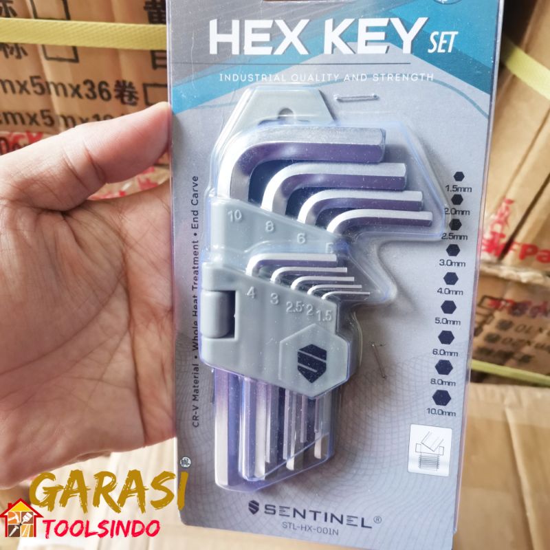 kunci L hex 9 pcs pendek sentinel kunci l set