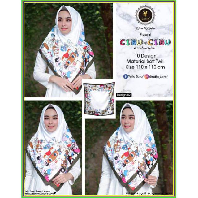Yeffa scraf cibu-cibu jilbab segiempat karakter