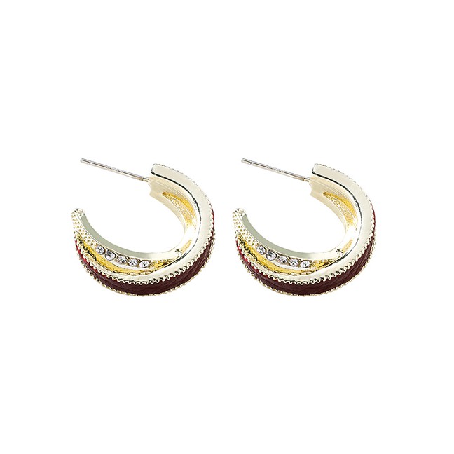 LRC Anting Tusuk Fashion Semicircular Leather Cross Earrings With Diamonds D71095