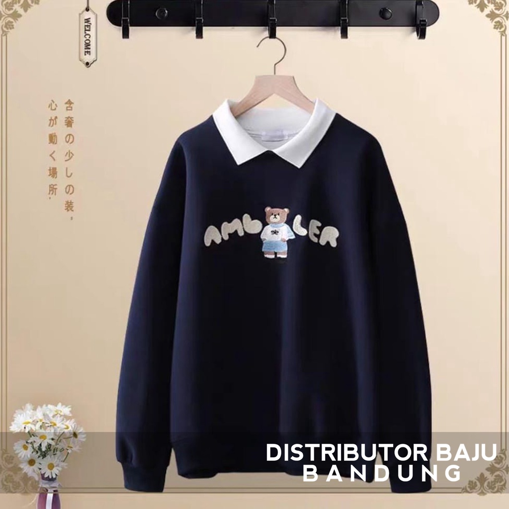 Winter Bear Ambler Sweater Berkerah Wanita Dan Pria Bahan Fleece Allsize Collar Sweatshirt Terbaru