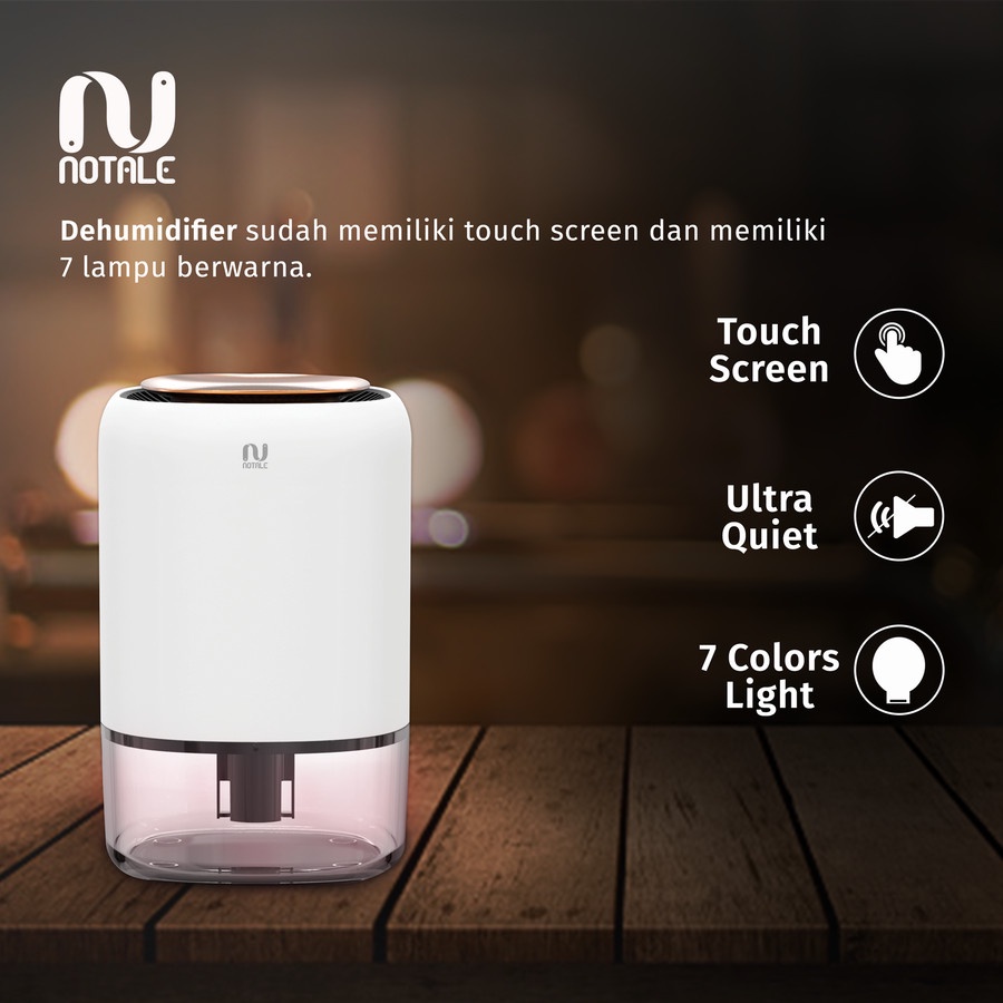 Notale Dehumidifier Suvo Air Dryer Serap Kelembapan Humidifier Touchscreen Layar Sentuh Auto off 7 Colors Light Kapasitas Tangki 1.1 Liter Dikantor Kamar Ruang Tamu Meja Belajar