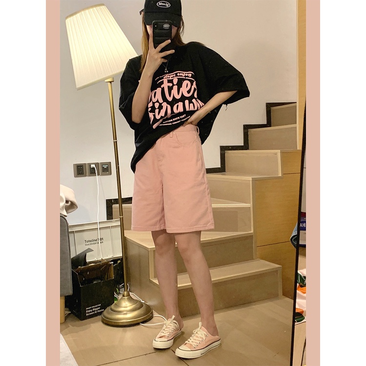 EUNII T-Shirt Lengan Pendek Hitam Longgar Korean Style/Kaos Atasan Wanita/Baju Oversize Wanita